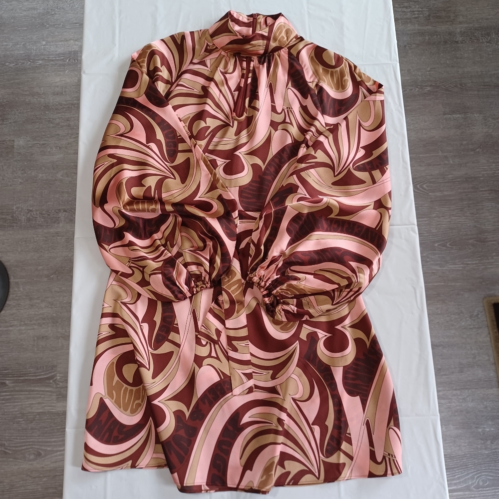 Ladies Hugo Boss Kalolla-1 Belted Mock-Neck Dress with Seasonal Print
